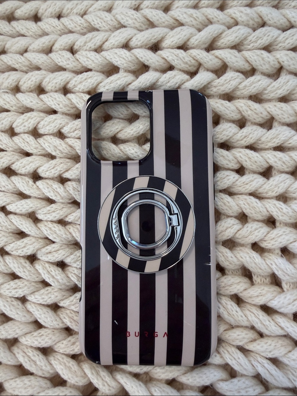 BURGA Black & Cream Stripe Phone Case with Ring Grip iPhone 16 Pro Max